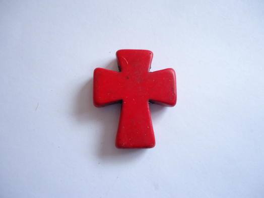 (image for) Cross pendant stone bead - Red (1pc) #SS1027-0418